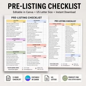 Real Estate Listing Management Checklist, Showing and Seller Workflow, Agent Marketing Template, Editable Canva