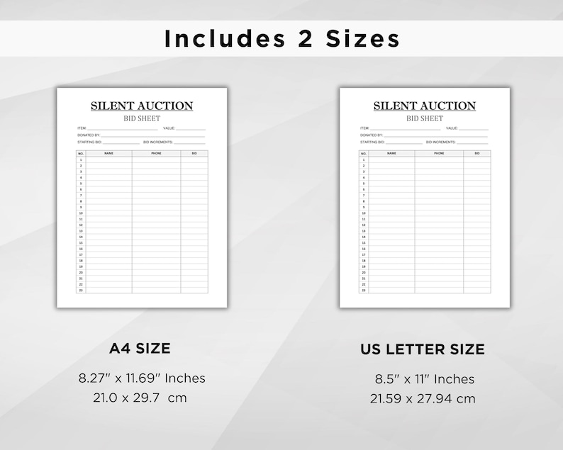 Printable Silent Auction Bid Sheet Template, Fundraiser Sign up Form ...