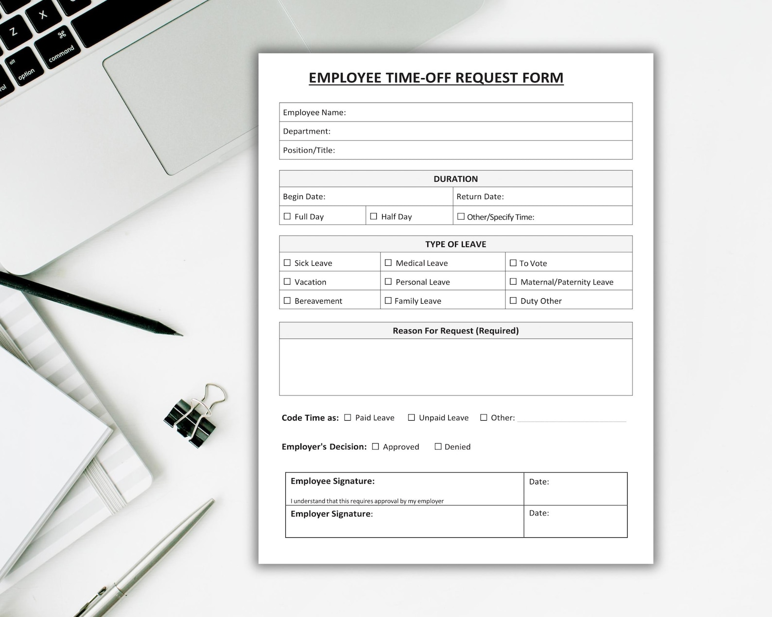 Employee Time-off Request Template Printable Vacation Request Form PTO ...