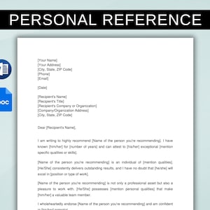 Modelo de Carta de Referência Pessoal para Imprimir. Carta de Recomendação. Modelo de Carta de Recomendação. Google Docs e MS Word editáveis.