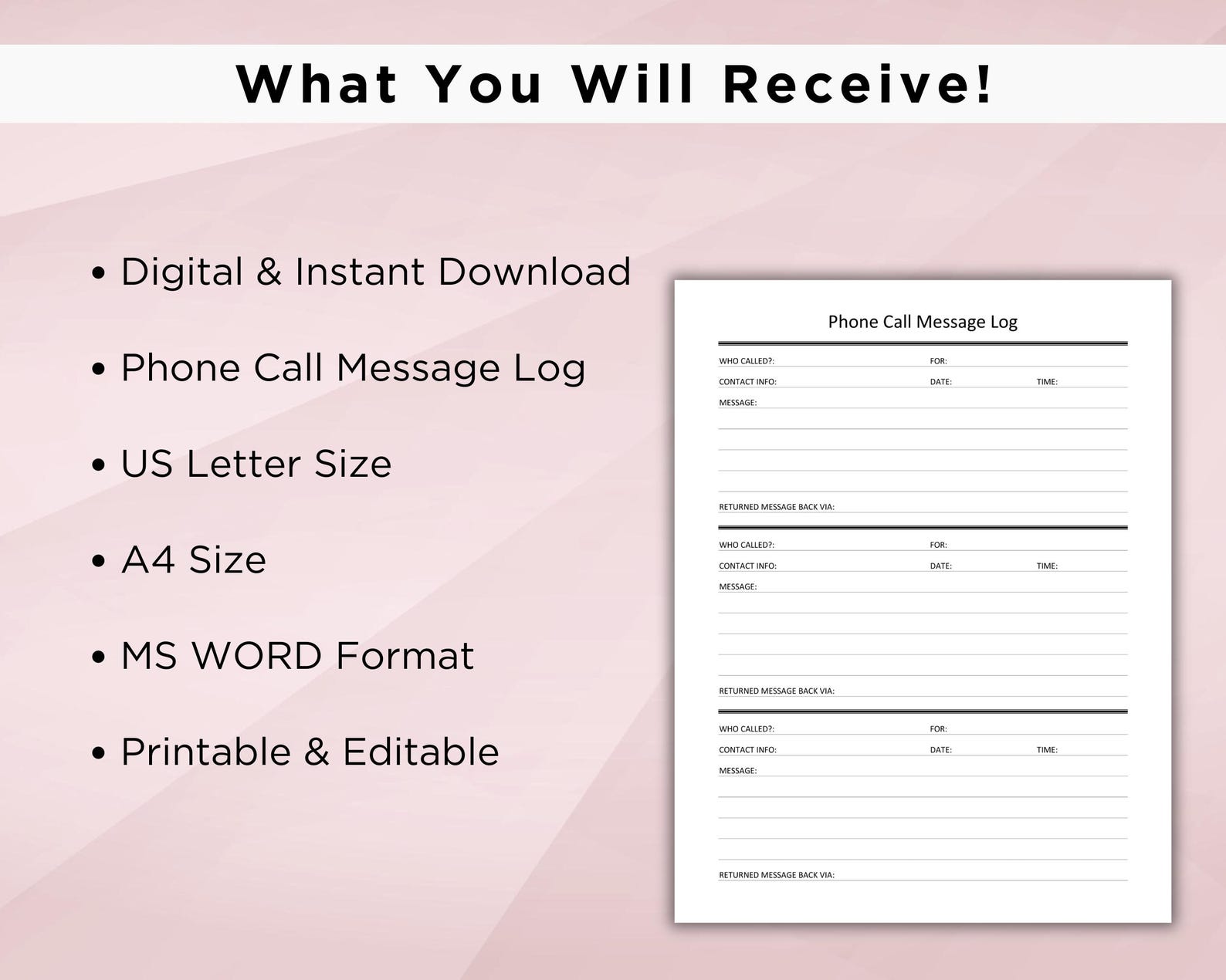 Editable Phone Call Message Log. Printable Message Log. Communication ...