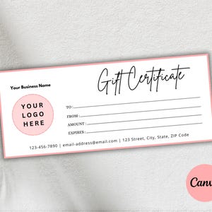 Plantilla de certificado de regalo. Certificado de regalo moderno. Vale personalizado. Tarjeta de regalo. Plantilla de CANVA editable con cupón de vale de regalo. Descarga instantánea