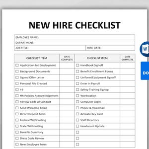 New Hire Checklist Template. New Employee Checklist. Employee Onboarding Template. HR Template. Editable WORD & Google Docs Instant download