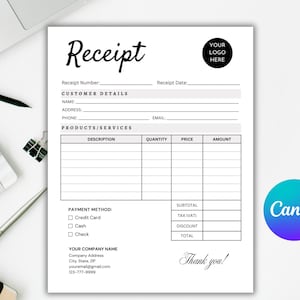 Editable Receipt Template. Small Business Digital Receipt. Receipt Form. Customer Receipt. Sales Receipt. Canva Templates. Instant Download