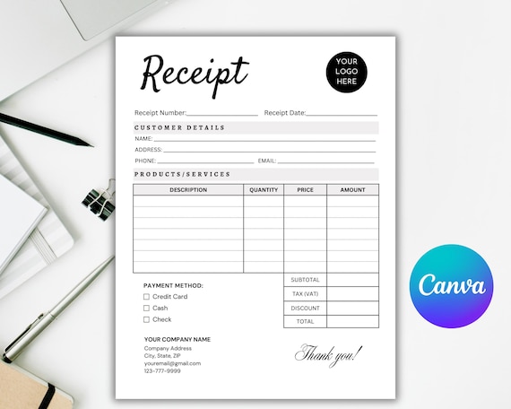 Editable Receipt Template. Small Business Digital Receipt. Receipt Form. Customer Receipt. Sales Receipt. Canva Templates. Instant Download