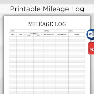 Mileage Tracker. Printable Mileage Log. Work Trip Miles Tracker. Business Mileage Log. Monthly Mileage Report Form. Editable Word & PDF.