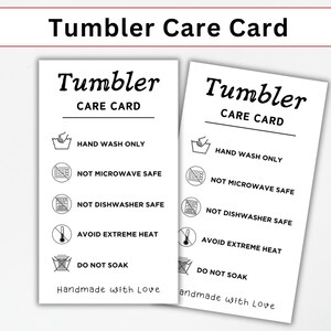 Printable Tumbler Care Card Templates for Small Business | Cup Care Instructions | Washing Instructions | Tumbler Packaging Insert PDF & PNG