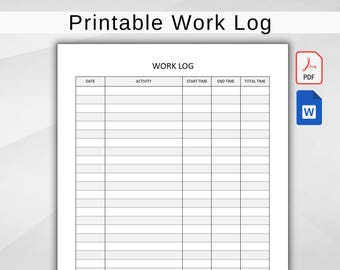 Work Log Printable. Time Sheet Log. Time Tracker. Working Hours Log. Activity Tracker. A4, US Letter. PDF & Word. Instant Download
