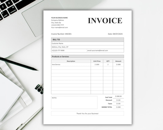 Invoice Template. Custom Invoice. Printable Invoice Form. Customizable Professional Business Invoice. Editable Invoice Google Docs & Word