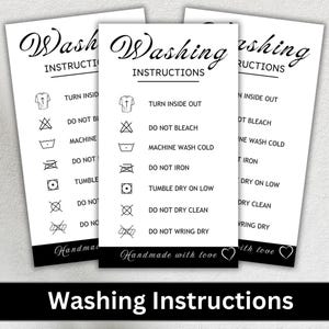 Washing Instruction Card. Clothing Washing Instructions. Apparel Care Instructions. Sublimation Shirt Care. PDF, PNG Small Business Supplies