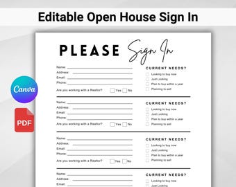 Instant On Sign Form.pdf Editable Open House Sign in Sheet, Buyer Registration Form, Real Estate ...