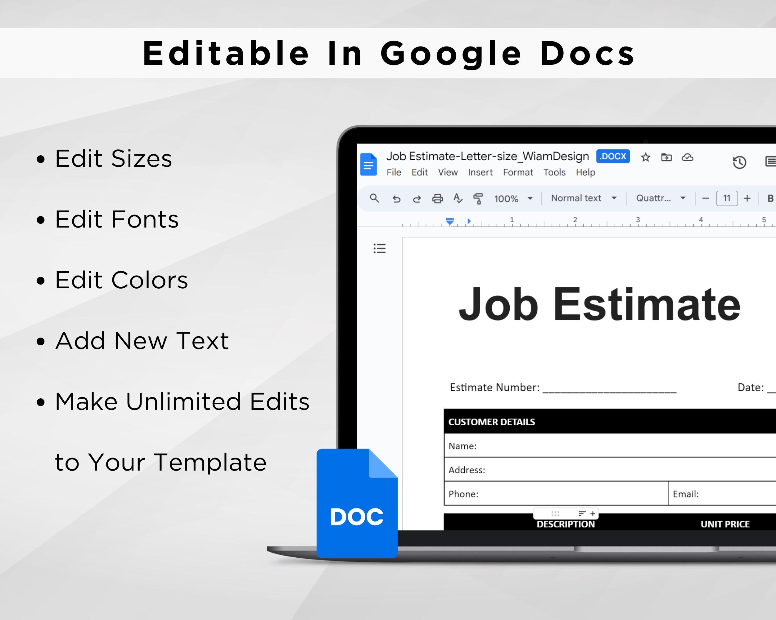 Editable Job Estimate Template. Printable Job Estimate Form Small ...