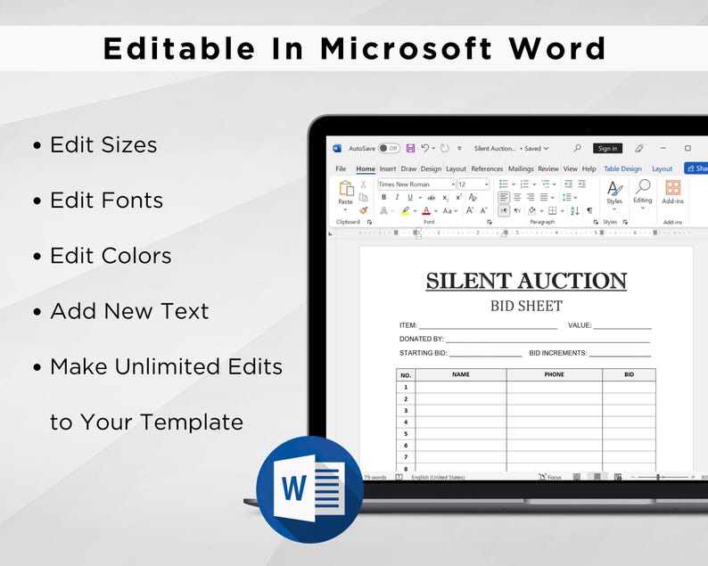 Printable Silent Auction Bid Sheet Silent Auction Sign up Sheet ...