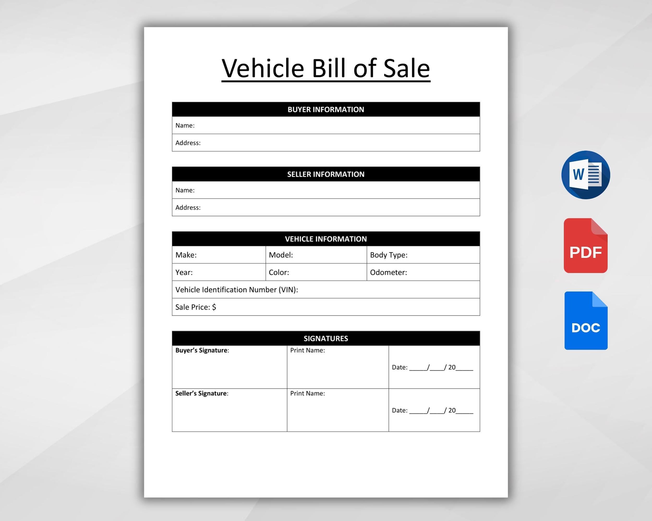 simple vehicle bill of sale template. motor vehicle sale contract