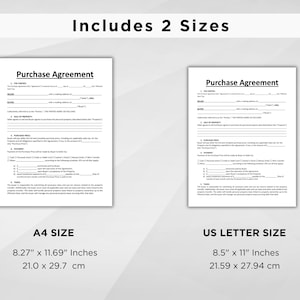 Pode incluir: Dois formul&aacute;rios de contrato de compra em preto e branco, um no tamanho carta dos EUA (8,5 x 11 polegadas) e outro no tamanho A4 (8,27 x 11,69 polegadas).