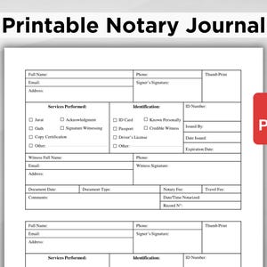 Printable Notary Journal. Notary Log. Notary Public Record Book. Notary Book. Printable PDF. Instant Download.