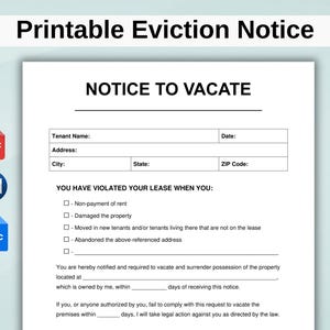 Printable Eviction Notice. Lease termination form. Editable Notice to Vacate Template. Landlord Notice To Vacate To Tenant. Instant Download