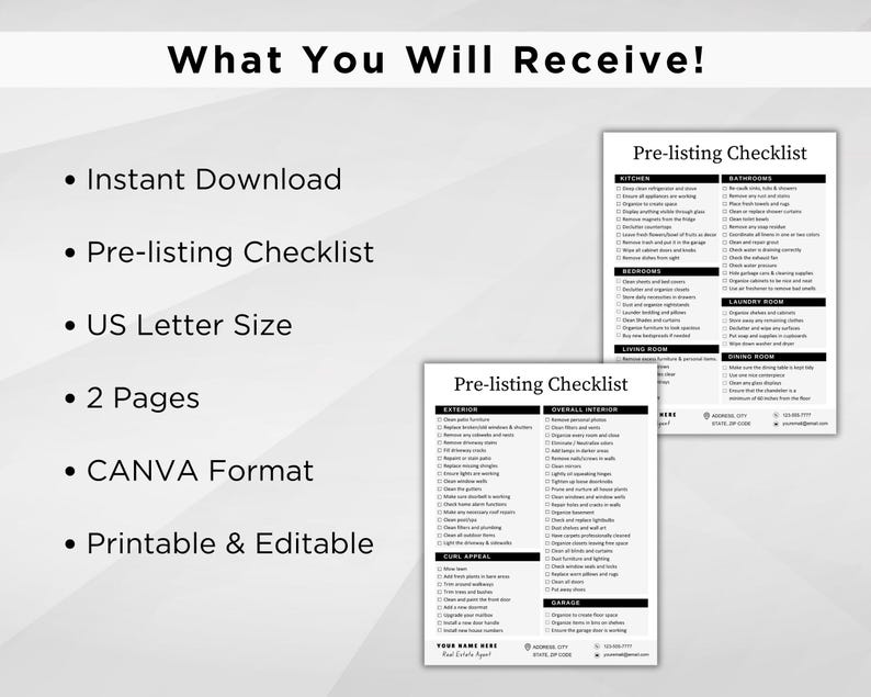 Editable Pre-listing Checklist. Realtor Template. Home Seller Checklist. Real Estate Prelisting ...
