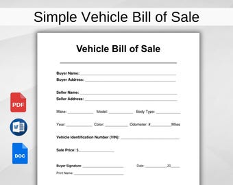 Printable Vehicle Bill of Sale. Motor Vehicle Sale Contract. Auto Bill of Sale Template. Bill of Sale Agreement. WORD, PDF. Instant Download