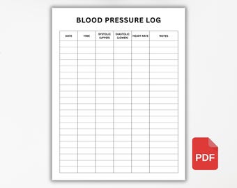 Blood Pressure Log Printable, BP Tracker PDF, Blood Pressure Monitoring Sheet, Health Log, Medical Tracker, Instant Download