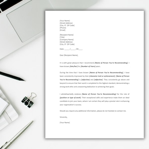 Personal Reference Letter Template. Printable Letter of Recommendation ...
