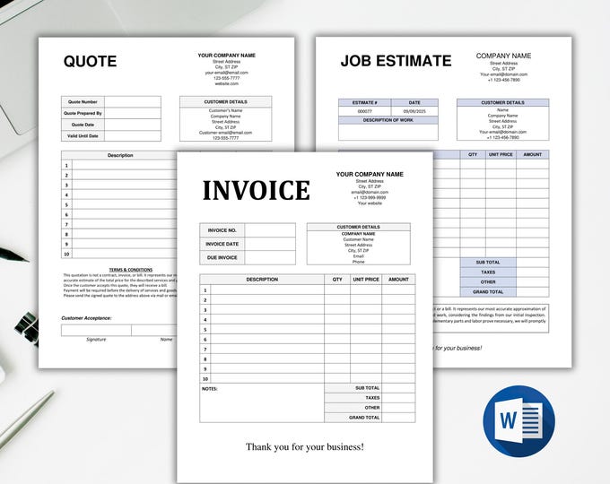 Editable Invoice Template. Job Estimate Template. Quote Template ...