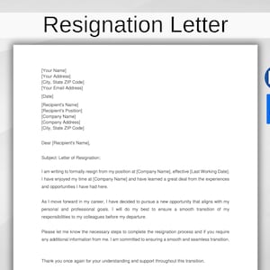 Professional Resignation Letter Template Letter of Resignation Template Resign Letter Editable Google Docs/Microsoft Word A4 & Letter