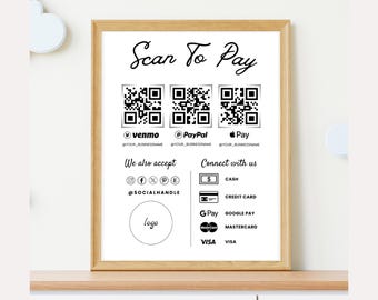 Editable Scan to Pay Card, Canva Template, QR Code Sign, Business Sign for Small Business, Venmo Payment Printable, Instant Download.
