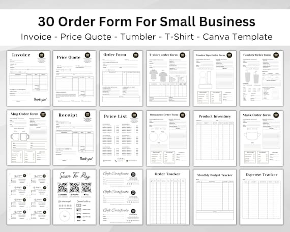 Editable Order Forms Bundle. Printable Small Business Form. Invoice Template. T-Shirt Order Form. Tumbler Order Form. Craft Order Form CANVA