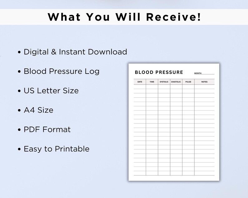 Blood Pressure Log Printable | BP Tracking Sheet | Heart Rate ...