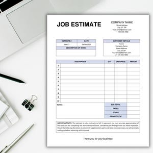 印刷可能な仕事見積テンプレート。中小企業向け見積フォーム。編集可能な仕事提案テンプレート。請負業者見積。即時ダウンロード 画像 7
