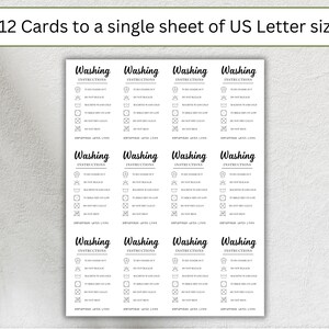 May include: Twelve printable cards with washing instructions. Each card features a set of laundry symbols and the text "Washing Instructions".