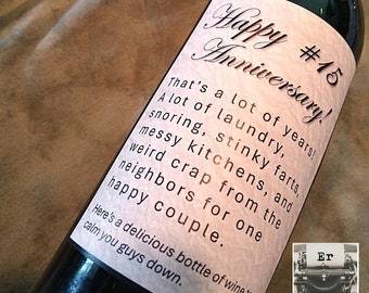 15th Anniversary Wine Label: Funny Marriage Gift