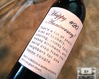 Funny 20th Anniversary Wine Label Gift
