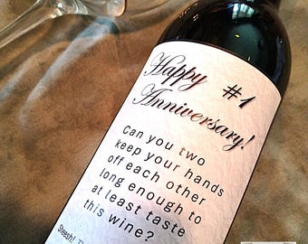 Funny First Anniversary Wine Bottle Label Gift