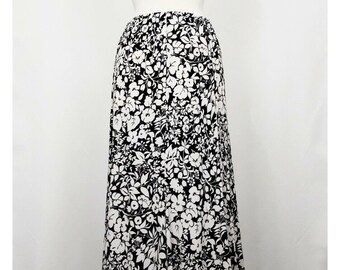 Y2K Skirt Black White Floral Print Misses M Vintage