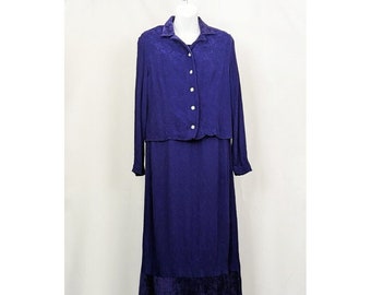 90s Dress Jacket Purple Rayon Crinkle Chenille Detail Misses 12 Vintage