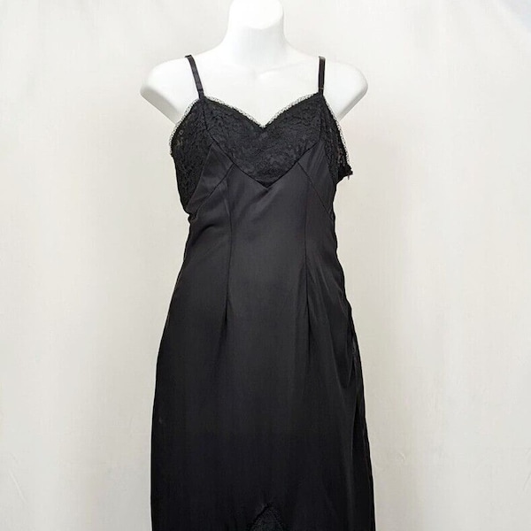 Vintage 60s Slip Black Nylon Full Dress Misses Size 34