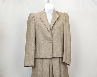 Vintage 80s Skirt Suit Tan Tweed Jacket Misses Size 4 Paul Stanley