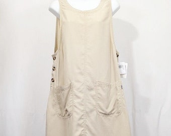 Vintage 90s Jumper Dress Pinafore Tan Tencel Misses Size M Amy K Su AKS New