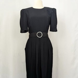 Vintage 80s Dress Black Cocktail Evening Belted 40s Style Misses 8 image 1