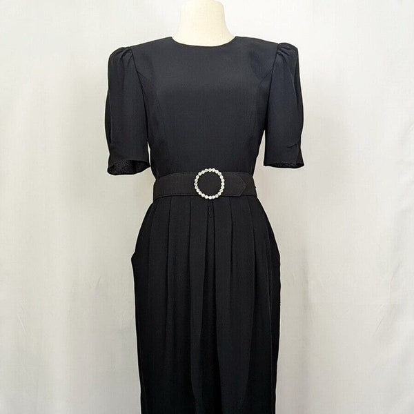 Vintage 80s Dress Black Cocktail Evening Belted 40s Style Misses 8