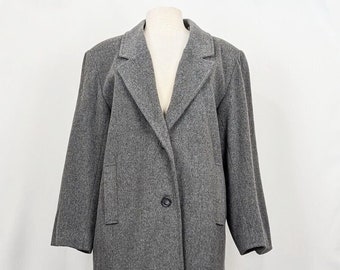80s Coat Gray Wool Blend Misses L Dumas Vintage