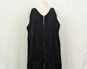 Robe pull années 90 en velours noir avec poches avant zippées Misses M vintage