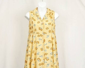 Vintage 90s Dress Esprit Yellow Floral Print Rayon Sleeveless Babydoll Misses Size S