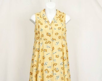 90s Dress Esprit Yellow Floral Print Rayon Sleeveless Babydoll Misses S Vintage