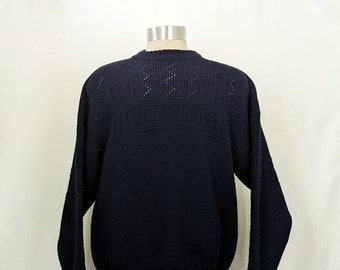 80s Sweater LL Bean Navy Blue Wool Crew Neck Men's XL Vintage