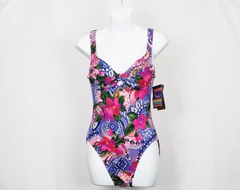 Vintage 90s Swimsuit One Piece Floral Print High Cut Misses 10 New Jantzen