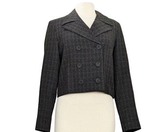 90s Jacket Black Gray Plaid Cropped Dark Academia Misses 10 Vintage