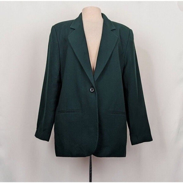 Vintage 90s Jacket Dark Green Wool Blend Blazer Misses 16